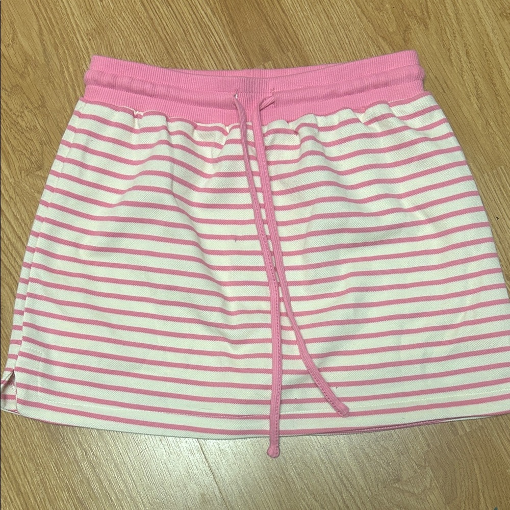 Pink and White Striped Women's Skirt